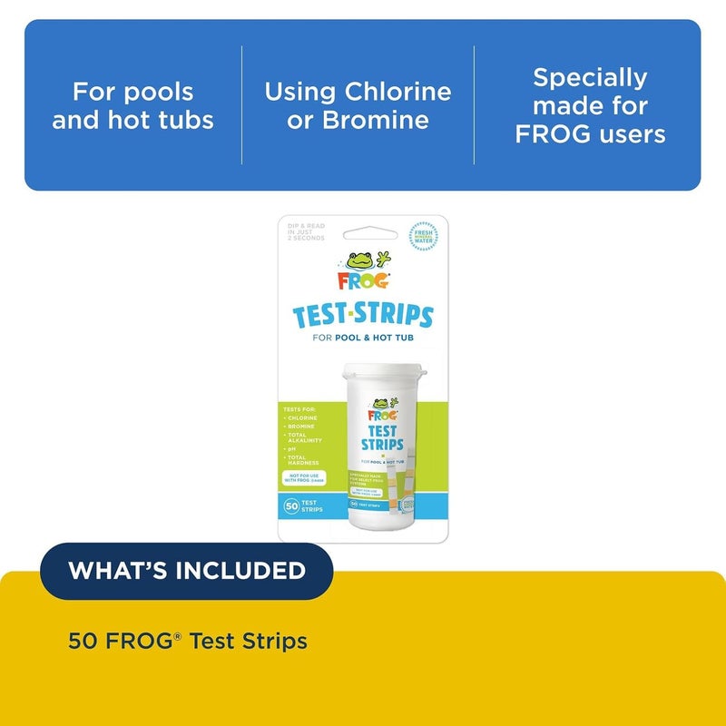 Frog Test Strips for Pools and Hot Tubs - Test Strip with Accurate Indicator for Free Chlorine or Bromine Levels, pH, Total Alkalinity and Total Hardness - Easy Water Testing - 50 Test Strips - Image 3
